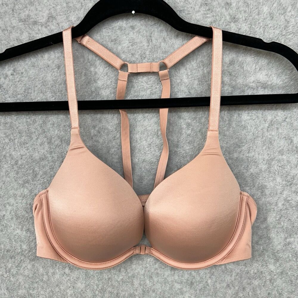 Victoria's Secret Very Sexy Racerback Bra Size 34D Underwire Front Close Beige